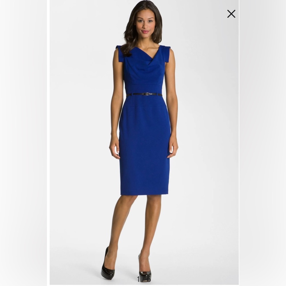 NEW Black Halo Jackie Belted Stretch Gabardine Sheath Dress, Size 8